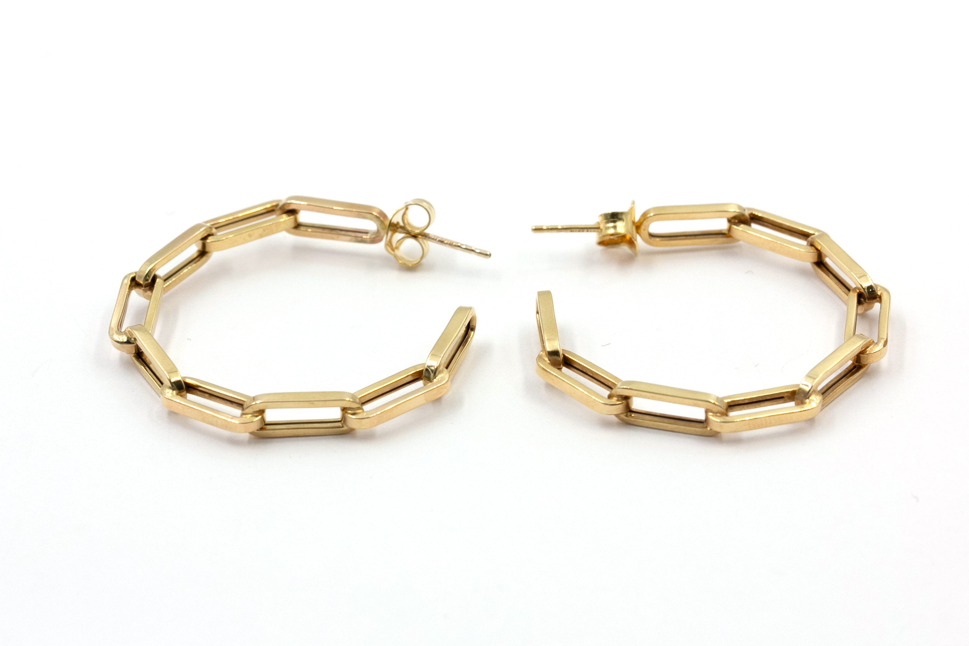 Paperclip Link Hoop Earrings - 10k Yellow gold
