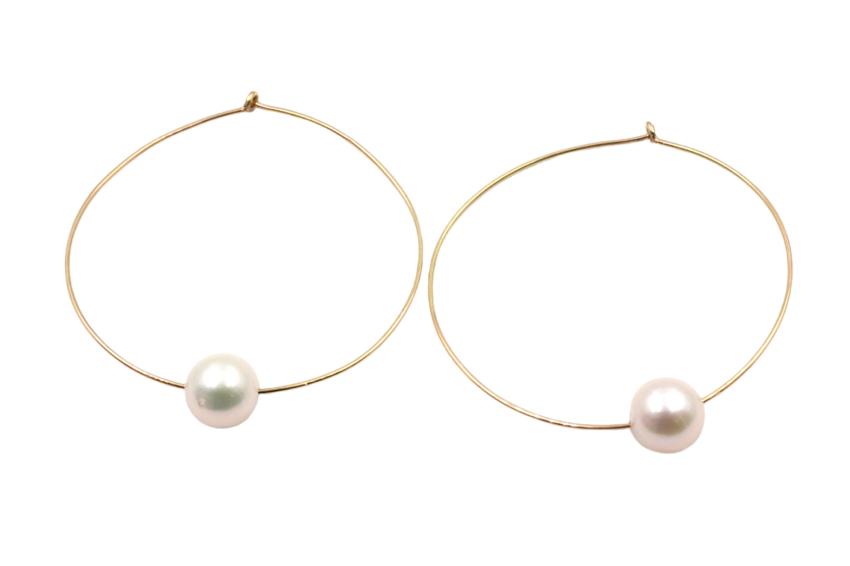 Large Pearl Hoop Earrings - 14k Yellow Gold