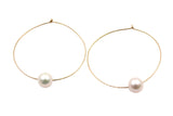 Large Pearl Hoop Earrings - 14k Yellow Gold