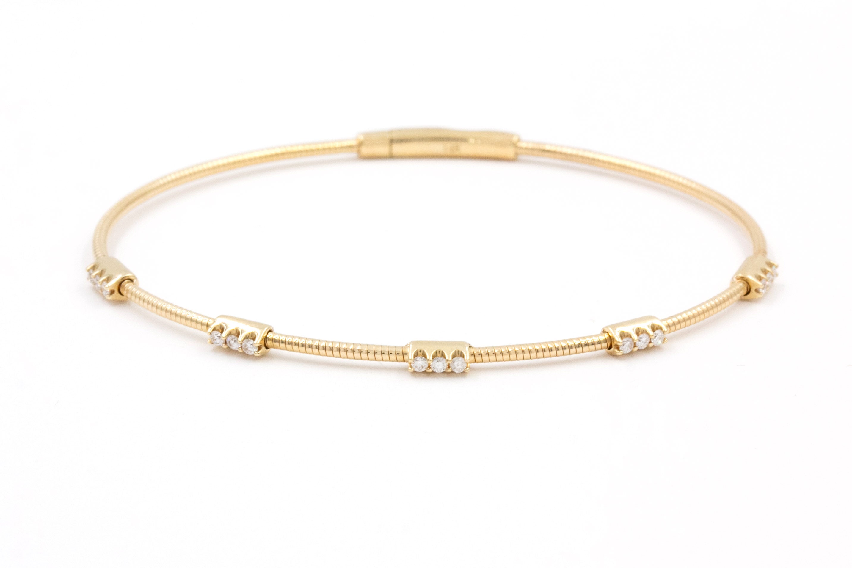 Diamond Station Bangle Bracelet - 14k Yellow Gold - 0.25ctw