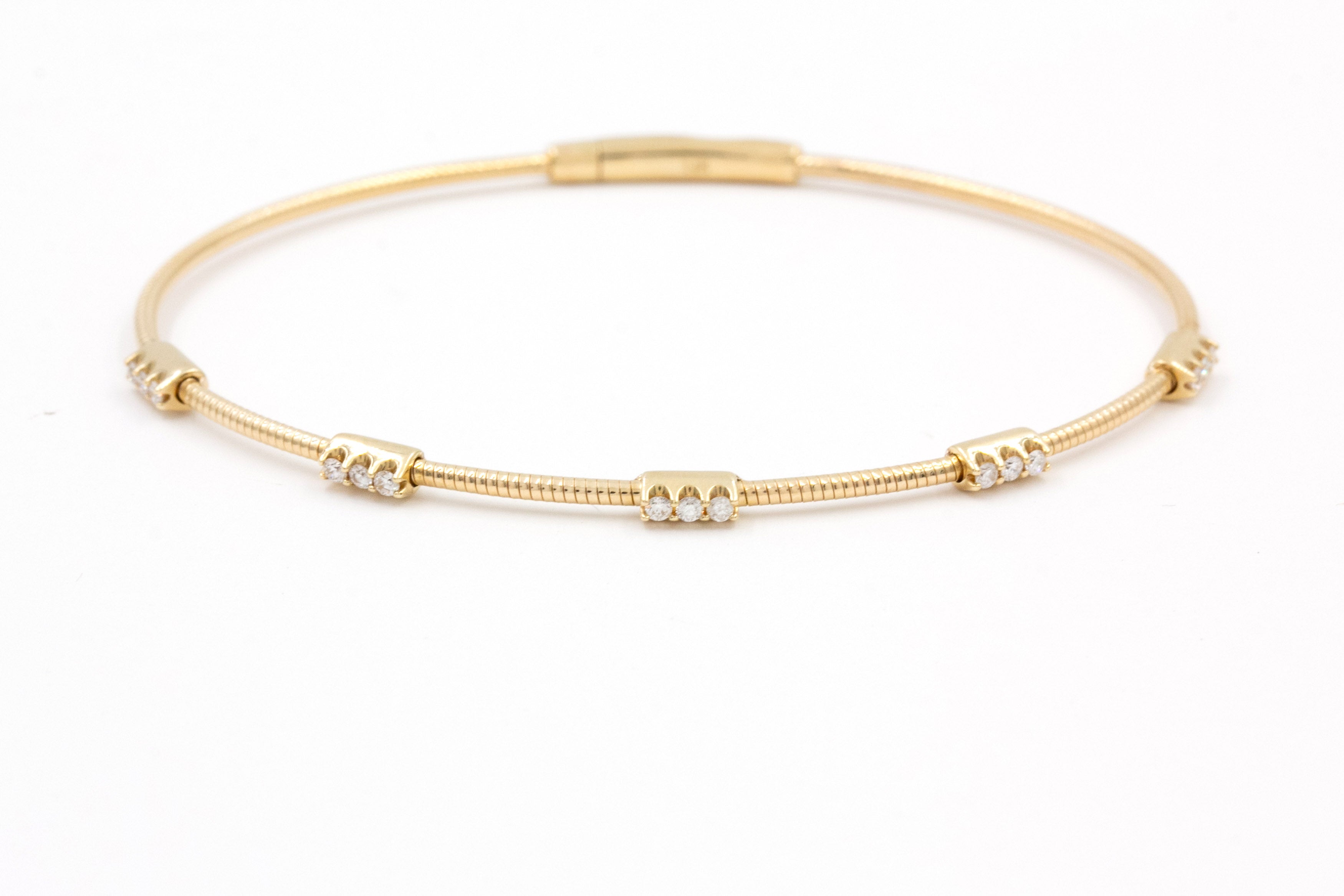 Diamond Station Bangle Bracelet - 14k Yellow Gold - 0.25ctw