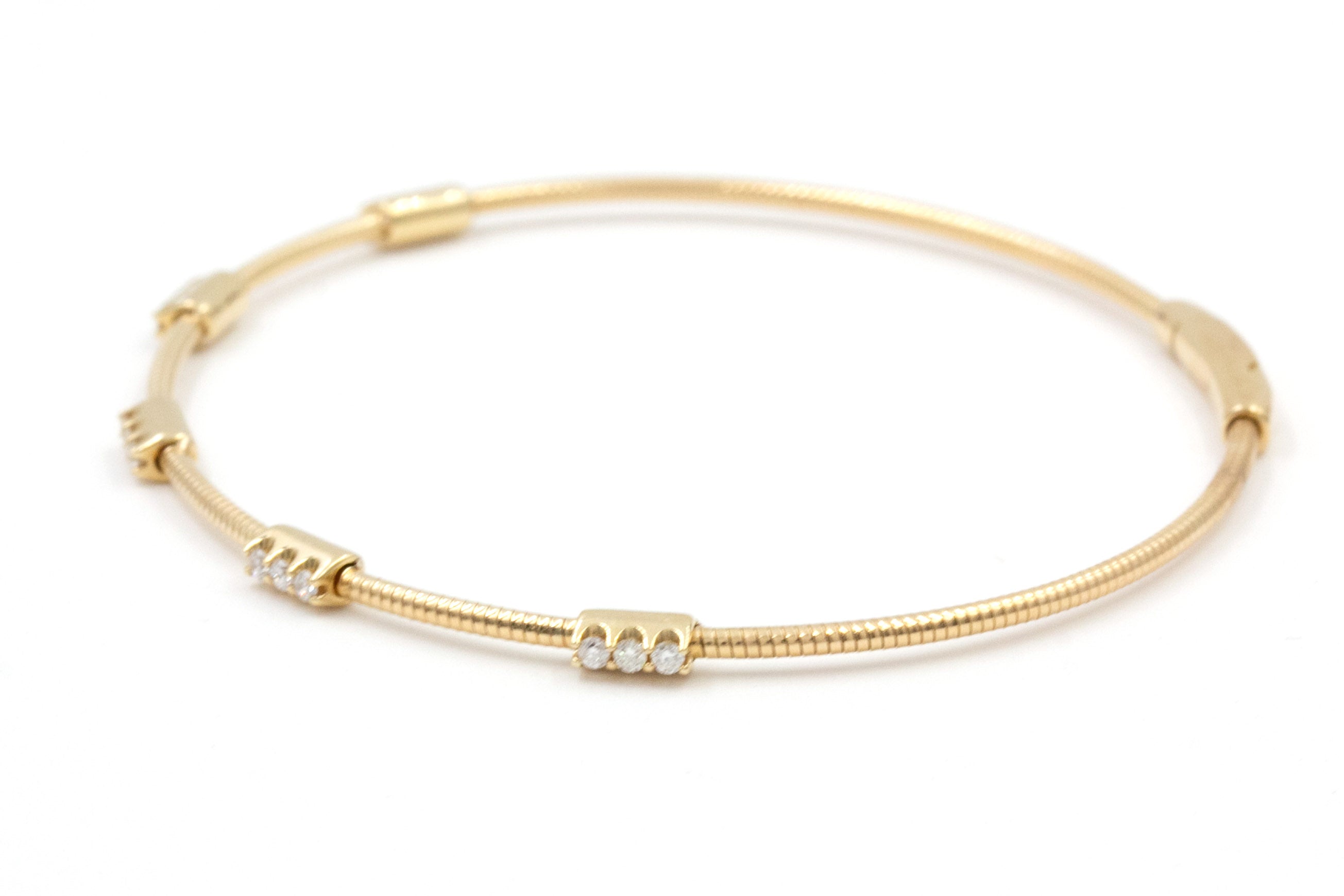 Diamond Station Bangle Bracelet - 14k Yellow Gold - 0.25ctw