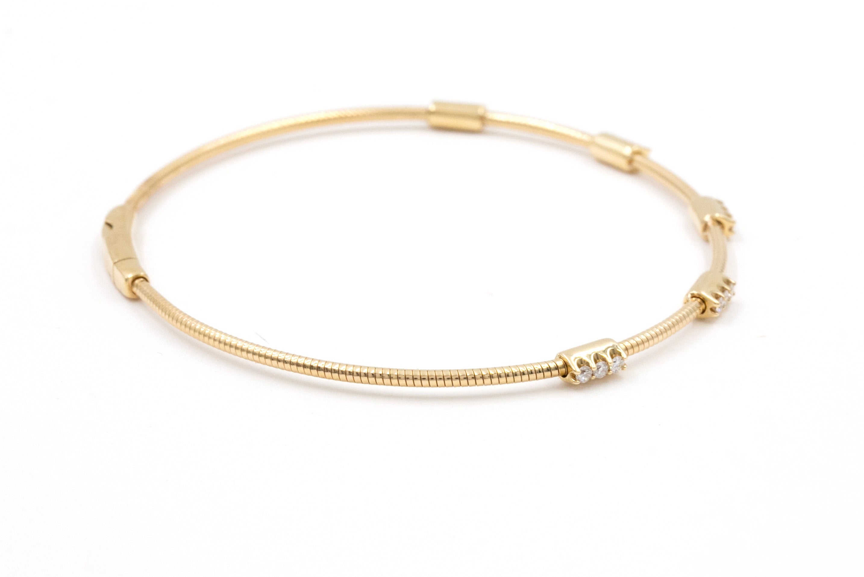 Diamond Station Bangle Bracelet - 14k Yellow Gold - 0.25ctw