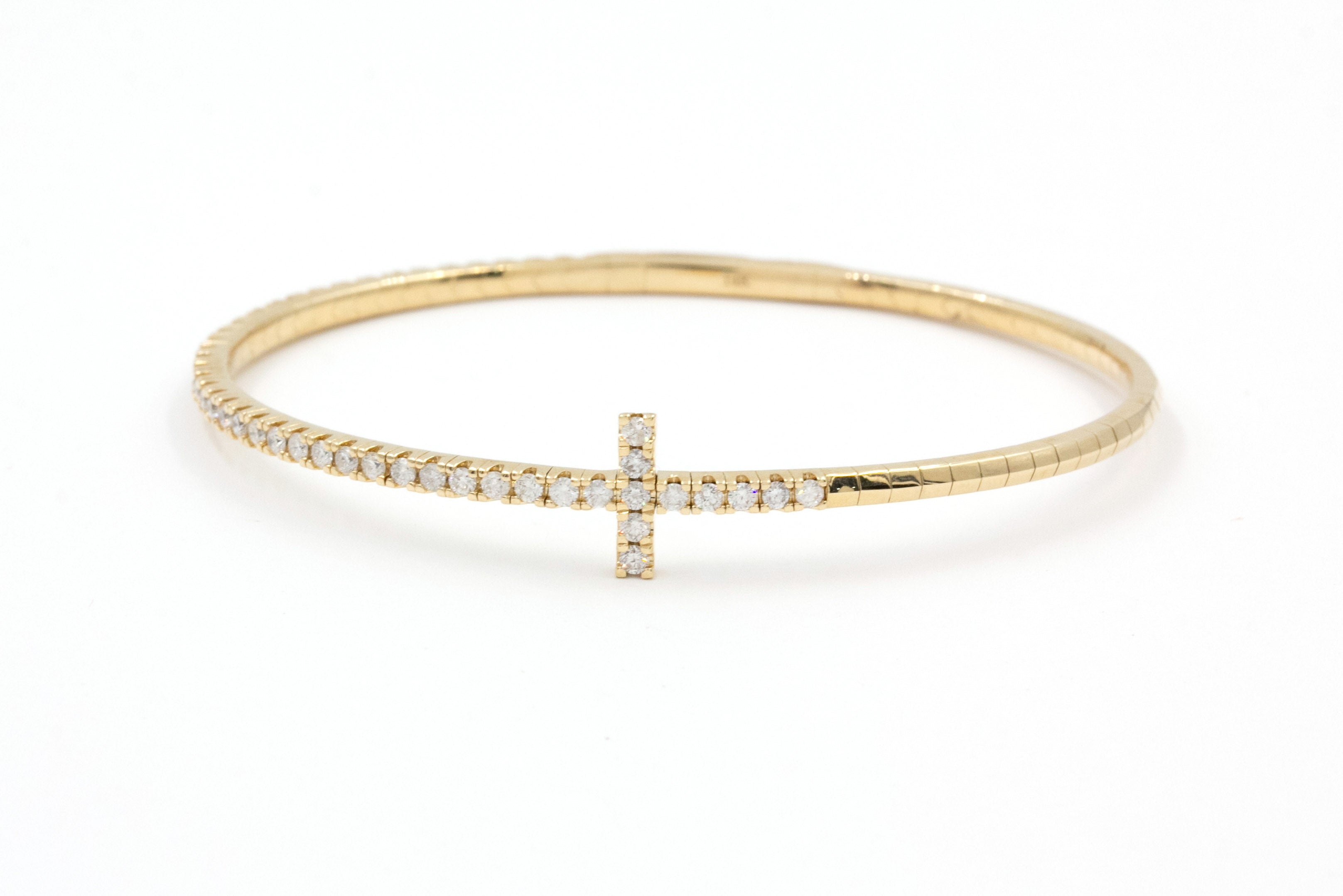 Cross Diamond Bangle Bracelet - 14k Yellow Gold - 1.10ctw