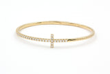 Cross Diamond Bangle Bracelet - 14k Yellow Gold - 1.10ctw