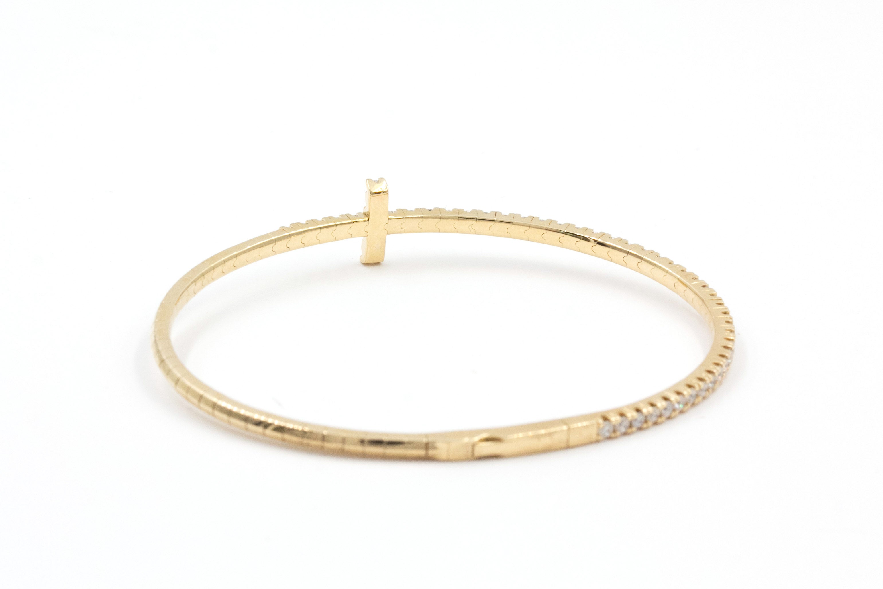 Cross Diamond Bangle Bracelet - 14k Yellow Gold - 1.10ctw