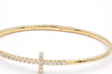Cross Diamond Bangle Bracelet - 14k Yellow Gold - 1.10ctw