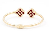 Carnelian Clover Open Bangle Bracelet - 10k Yellow Gold
