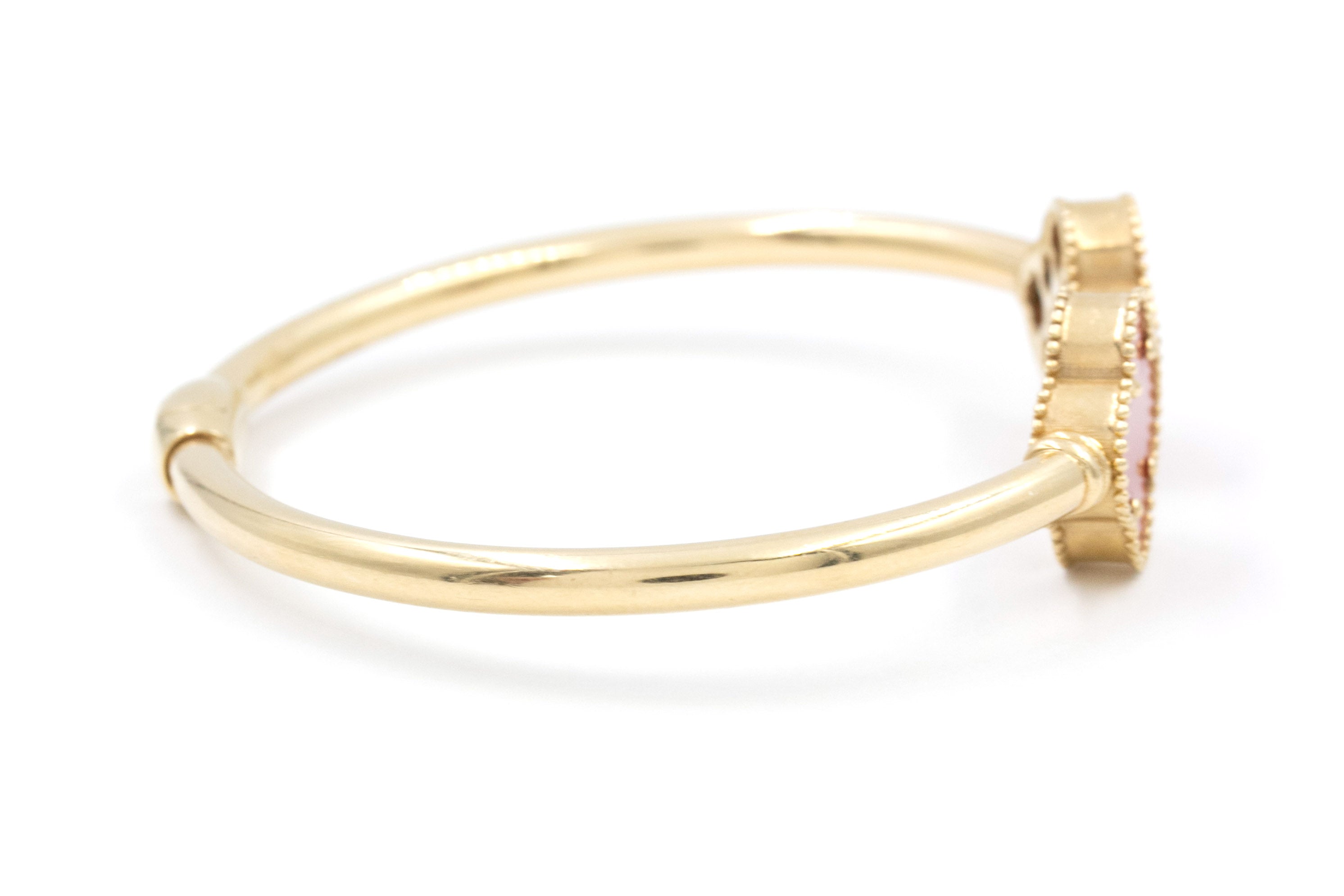 Carnelian Clover Open Bangle Bracelet - 10k Yellow Gold