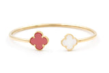 Two Stone Clover Open Bangle Bracelet - 14k Yellow Gold