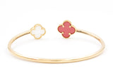 Two Stone Clover Open Bangle Bracelet - 14k Yellow Gold