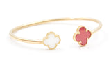 Two Stone Clover Open Bangle Bracelet - 14k Yellow Gold