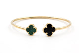 Two Stone Clover Open Bangle Bracelet - 14k Yellow Gold