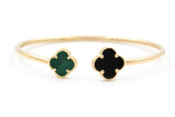 Two Stone Clover Open Bangle Bracelet - 14k Yellow Gold