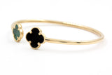 Two Stone Clover Open Bangle Bracelet - 14k Yellow Gold