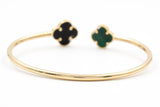 Two Stone Clover Open Bangle Bracelet - 14k Yellow Gold