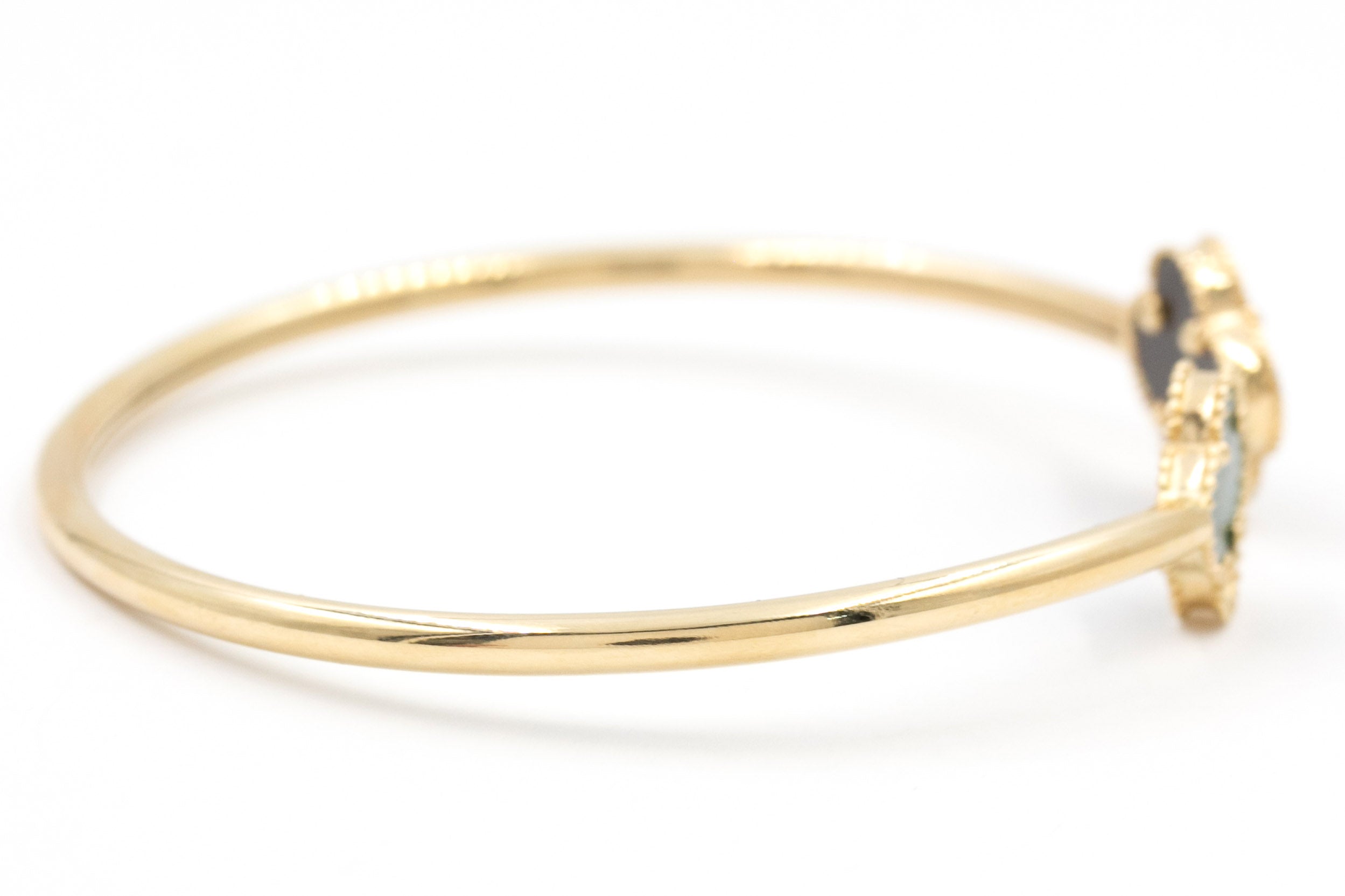 Two Stone Clover Open Bangle Bracelet - 14k Yellow Gold