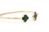 Two Stone Clover Open Bangle Bracelet - 14k Yellow Gold
