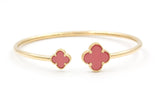 Two Stone Clover Open Bangle Bracelet - 14k Yellow Gold