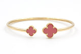 Two Stone Clover Open Bangle Bracelet - 14k Yellow Gold