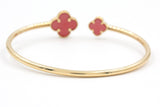 Two Stone Clover Open Bangle Bracelet - 14k Yellow Gold
