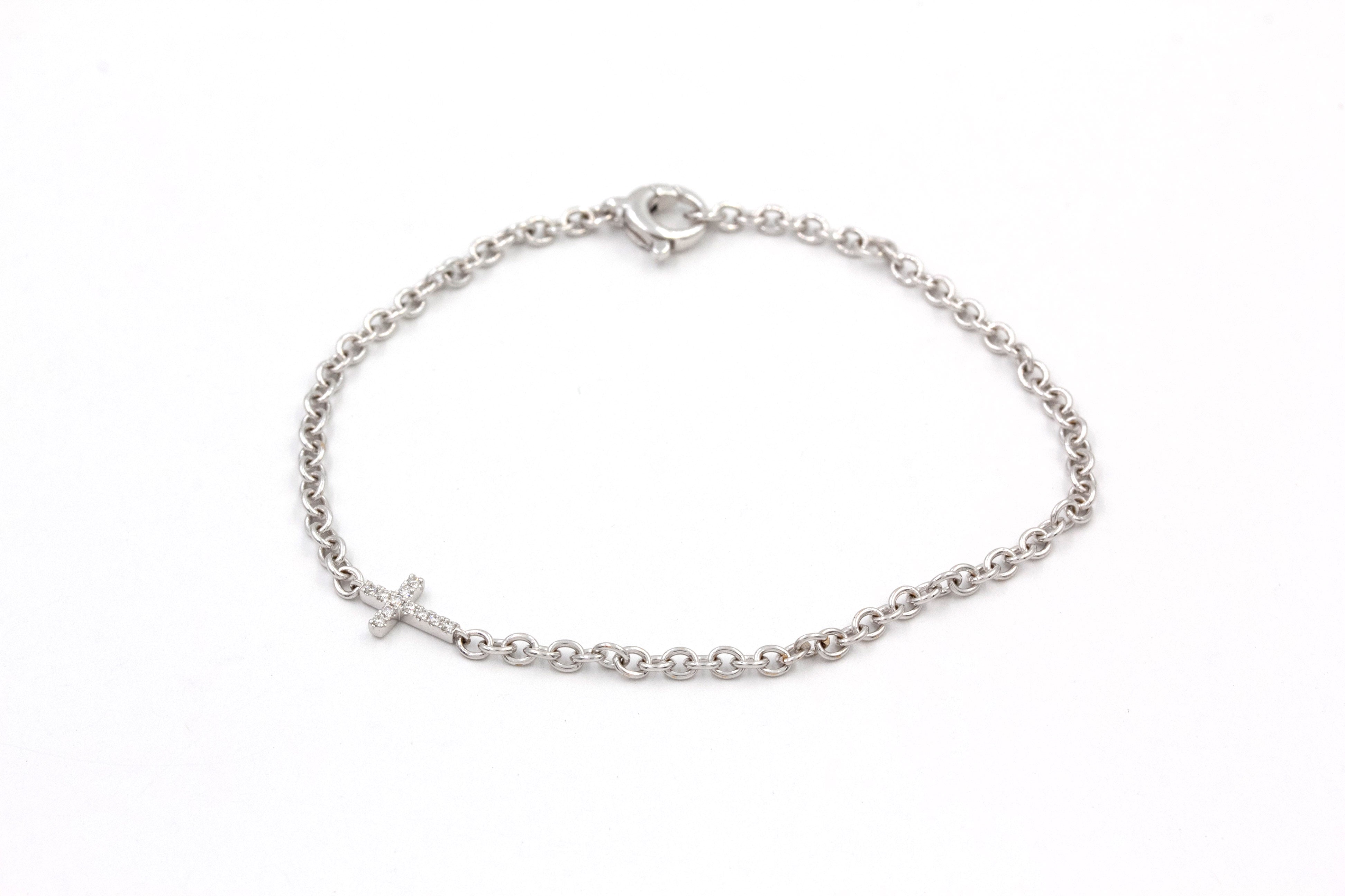 Diamond Cross Bracelet - 18k White Gold