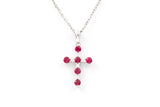 Diamond and Ruby Cross Pendant-Necklace - 14k White Gold