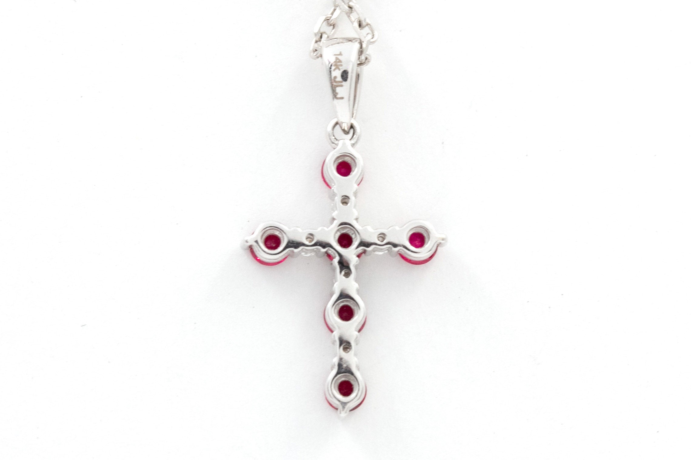 Diamond and Ruby Cross Pendant-Necklace - 14k White Gold