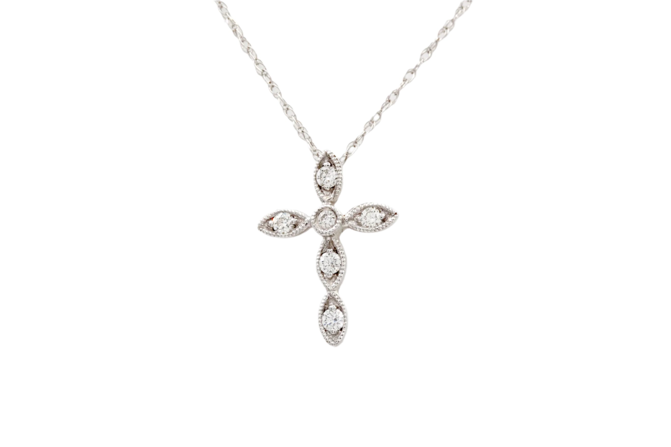 Diamond Cross Pendant-Necklace - 14k White Gold - 0.12ctw