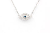 Blue and White Diamond Evil Eye Necklace - 14k White Gold - 0.31ctw