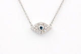 Blue and White Diamond Evil Eye Necklace - 14k White Gold - 0.31ctw