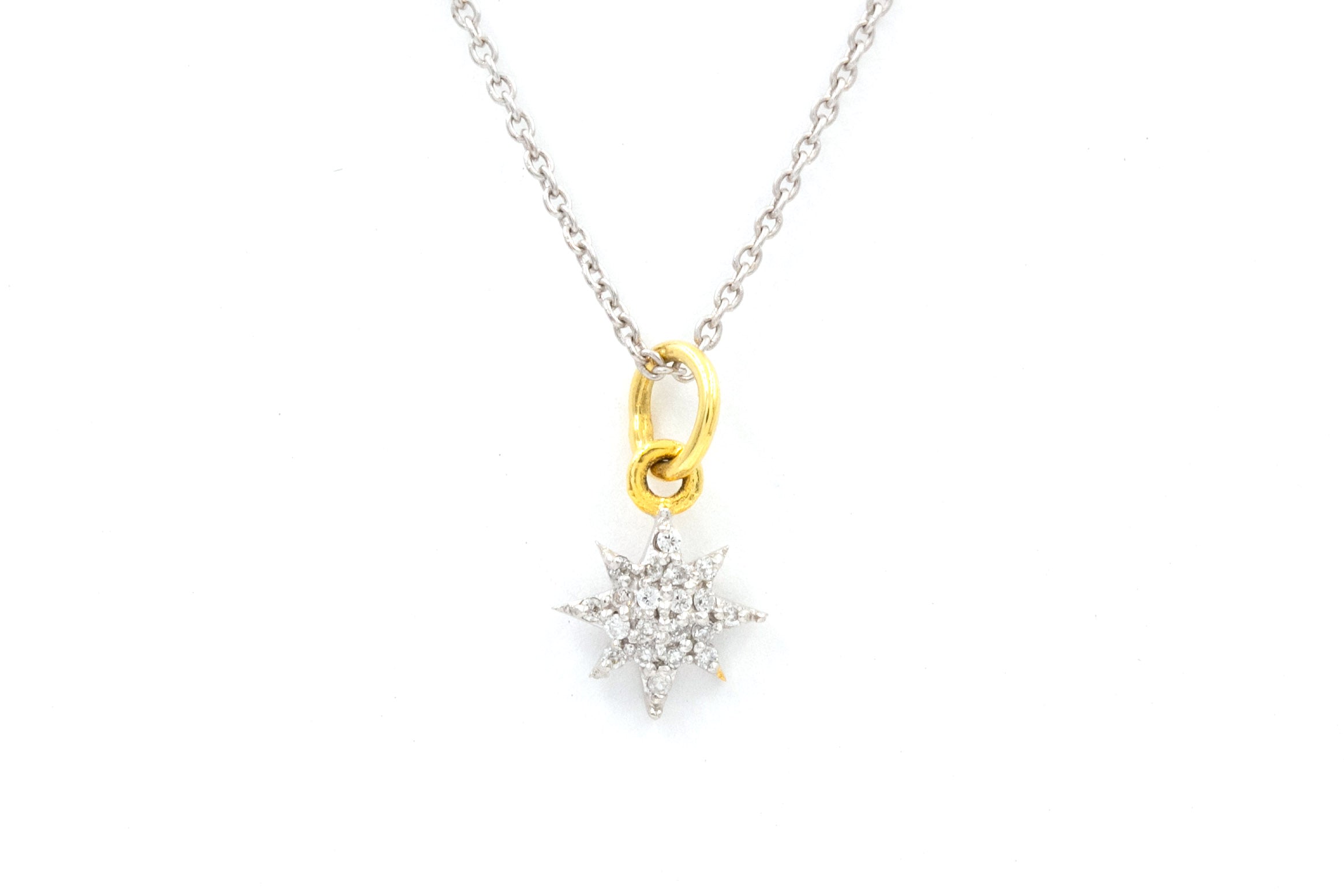 Diamond Star Necklace - 14k Two Tone Gold - 0.08ctw