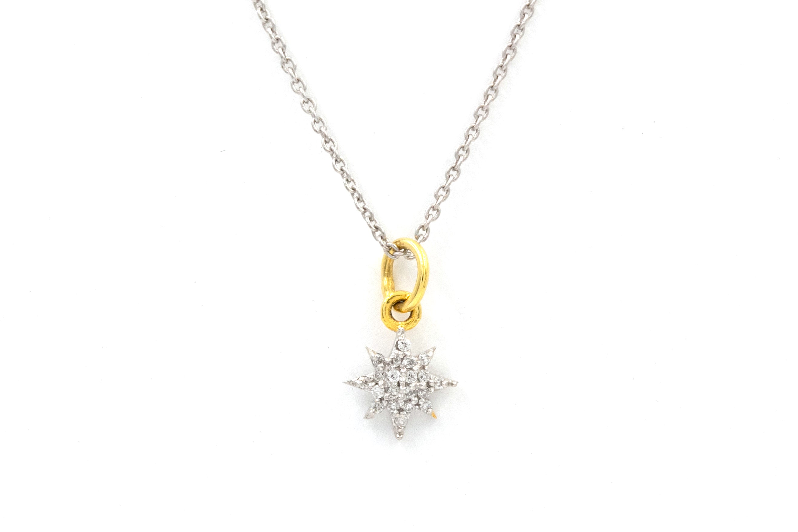Diamond Star Necklace - 14k Two Tone Gold - 0.08ctw