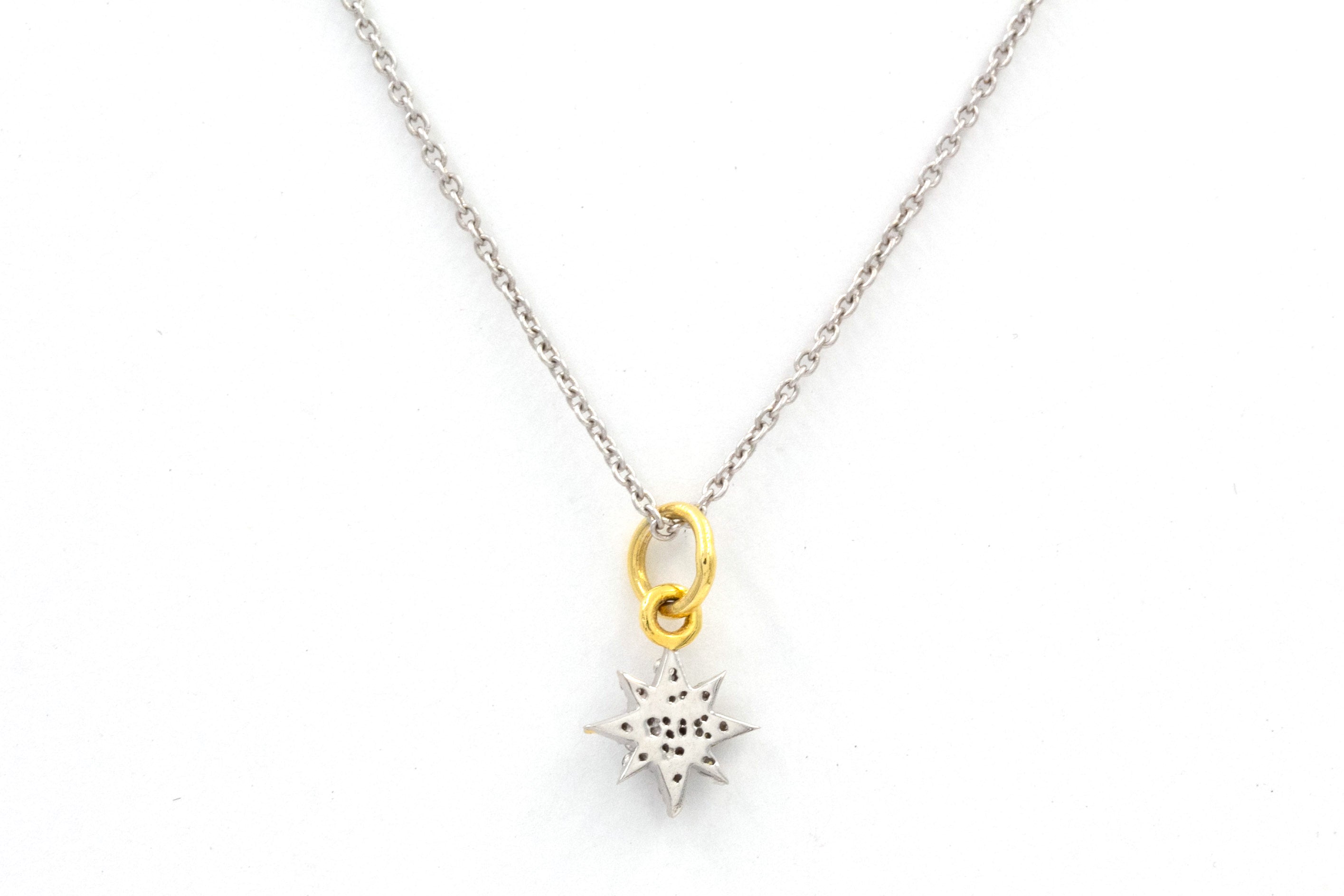 Diamond Star Necklace - 14k Two Tone Gold - 0.08ctw