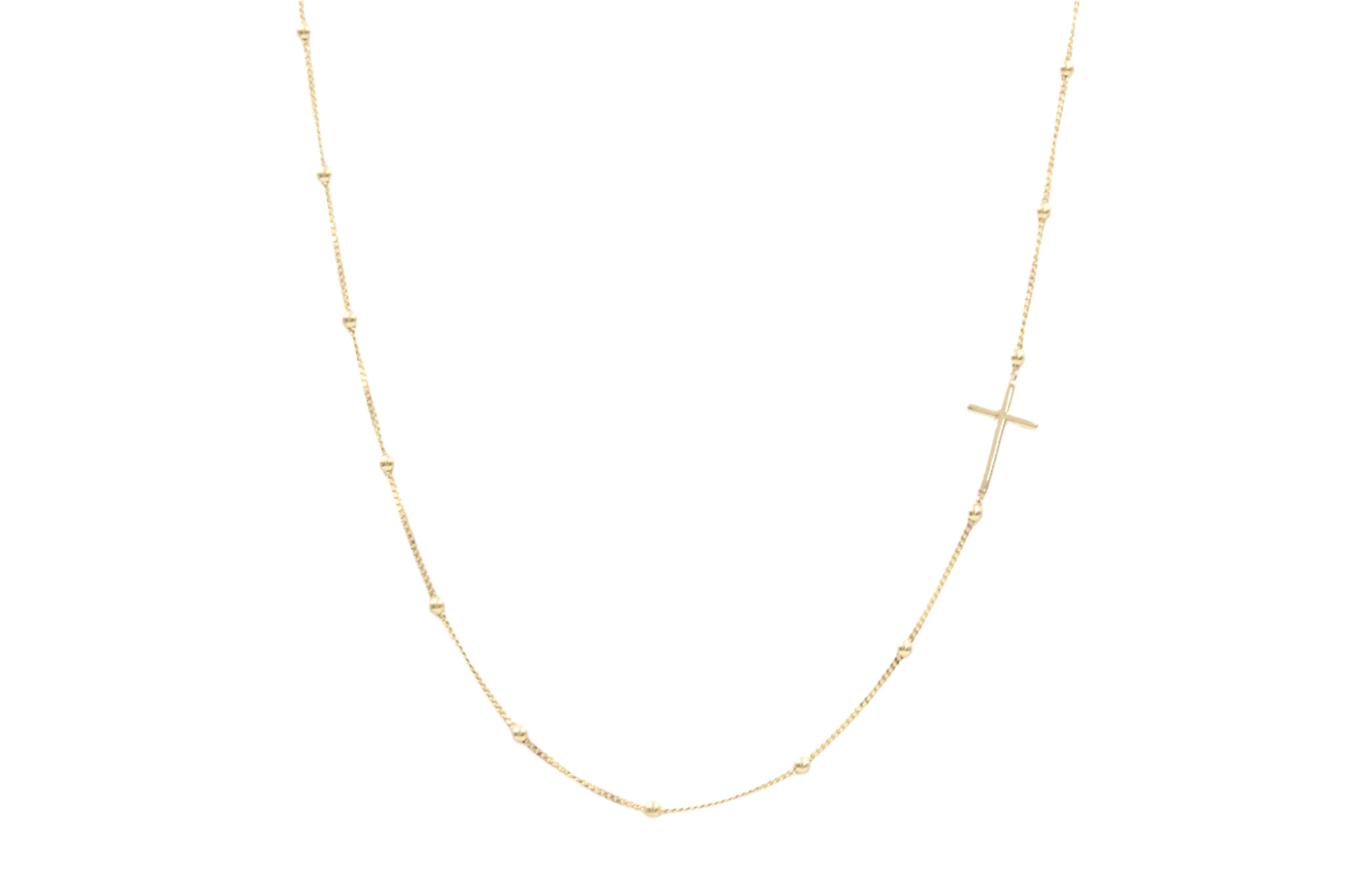 Dainty Bead Cross Chain - 14k Yellow Gold