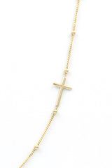 Dainty Bead Cross Chain - 14k Yellow Gold