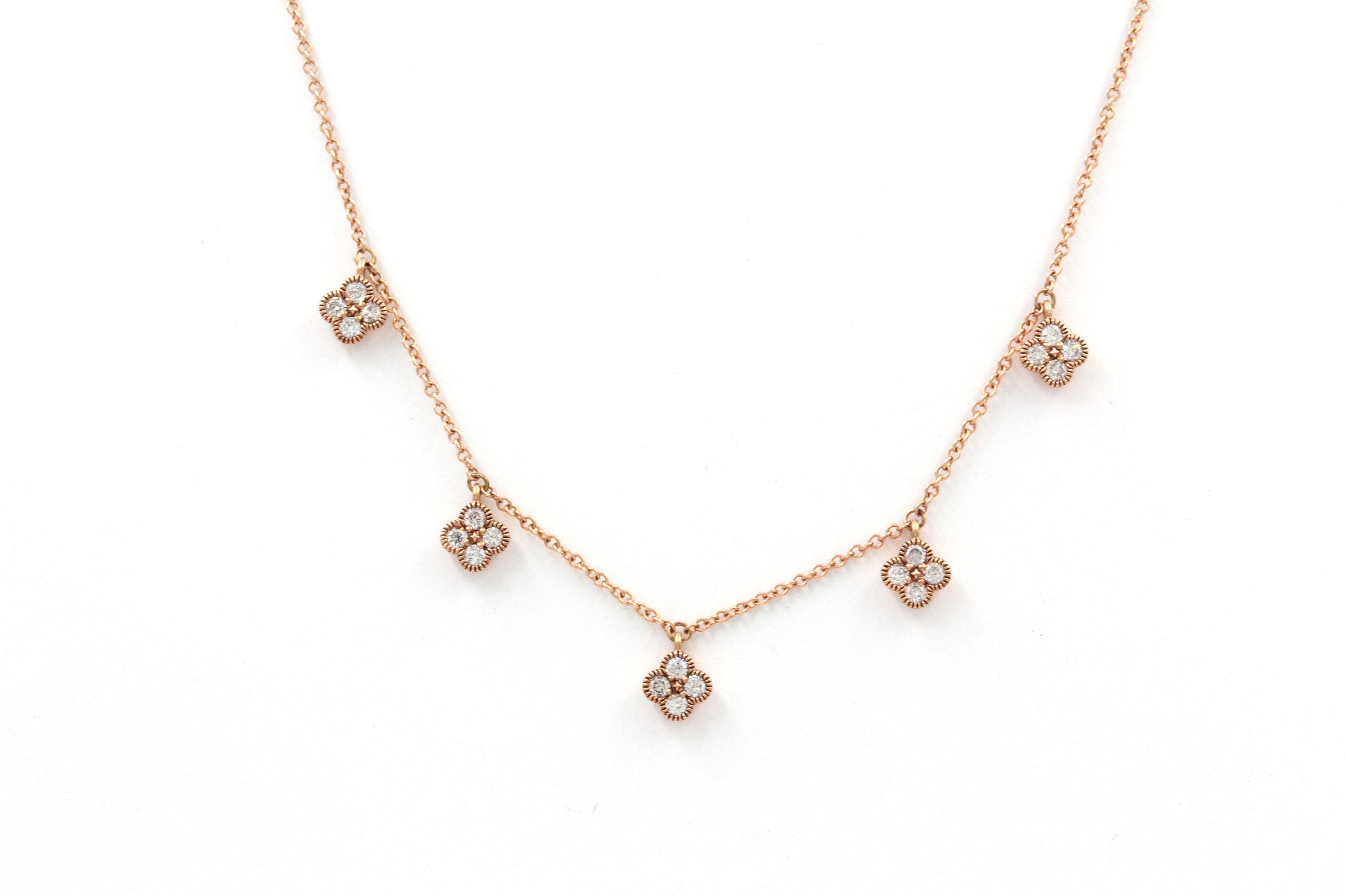 Diamond Clover Station Necklace - 14k Rose Gold - 0.31ctw