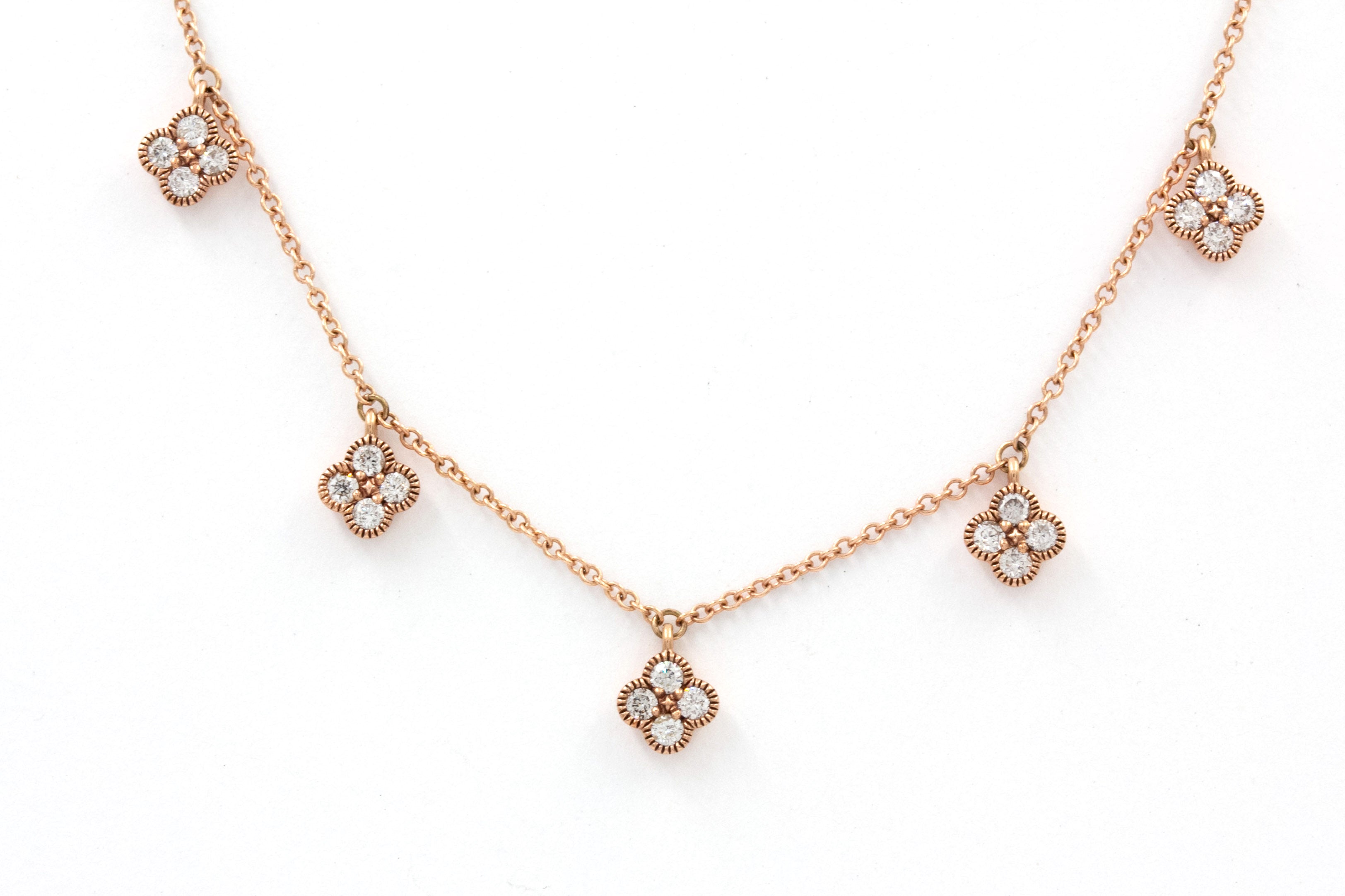 Diamond Clover Station Necklace - 14k Rose Gold - 0.31ctw