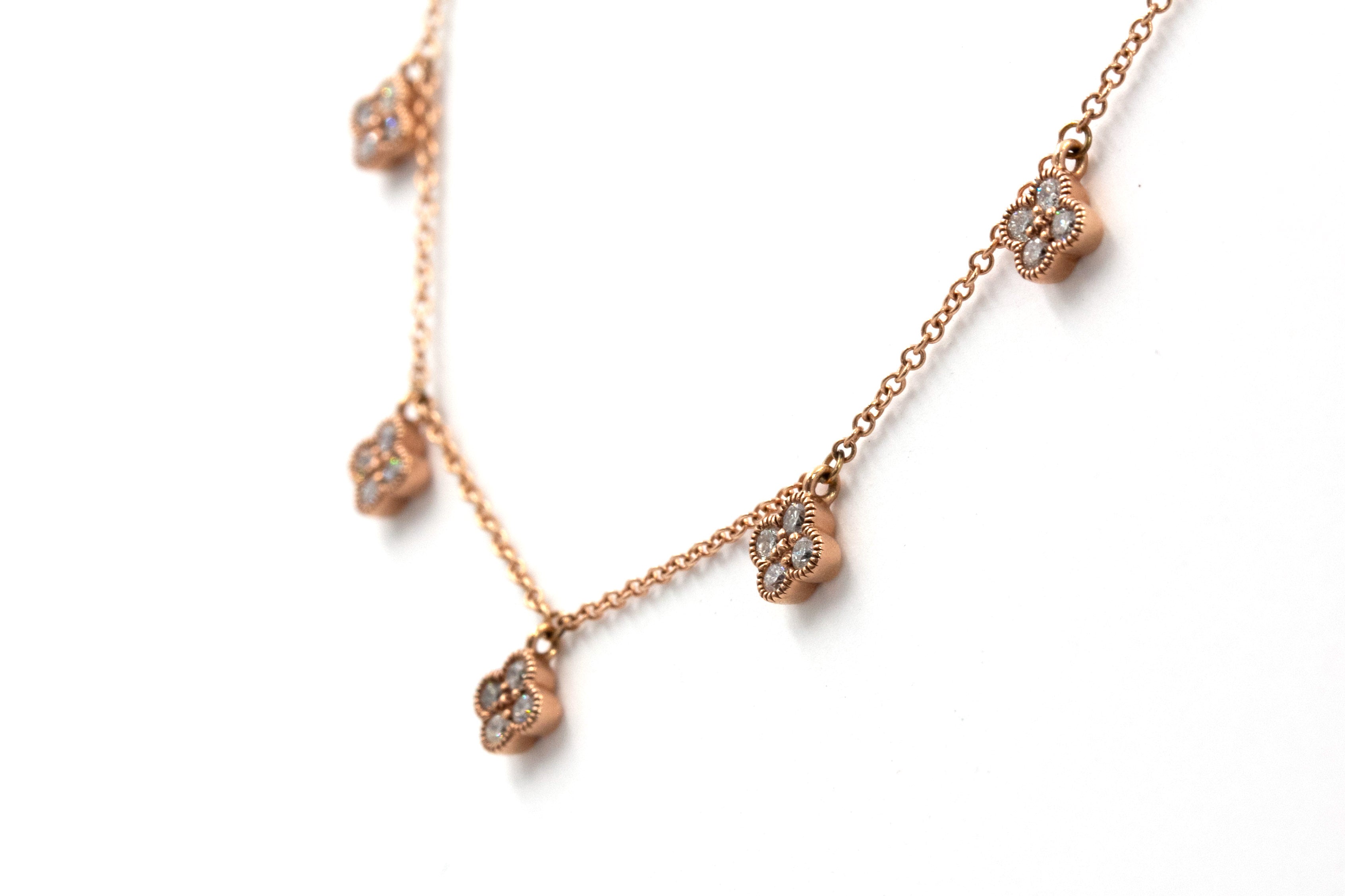 Diamond Clover Station Necklace - 14k Rose Gold - 0.31ctw
