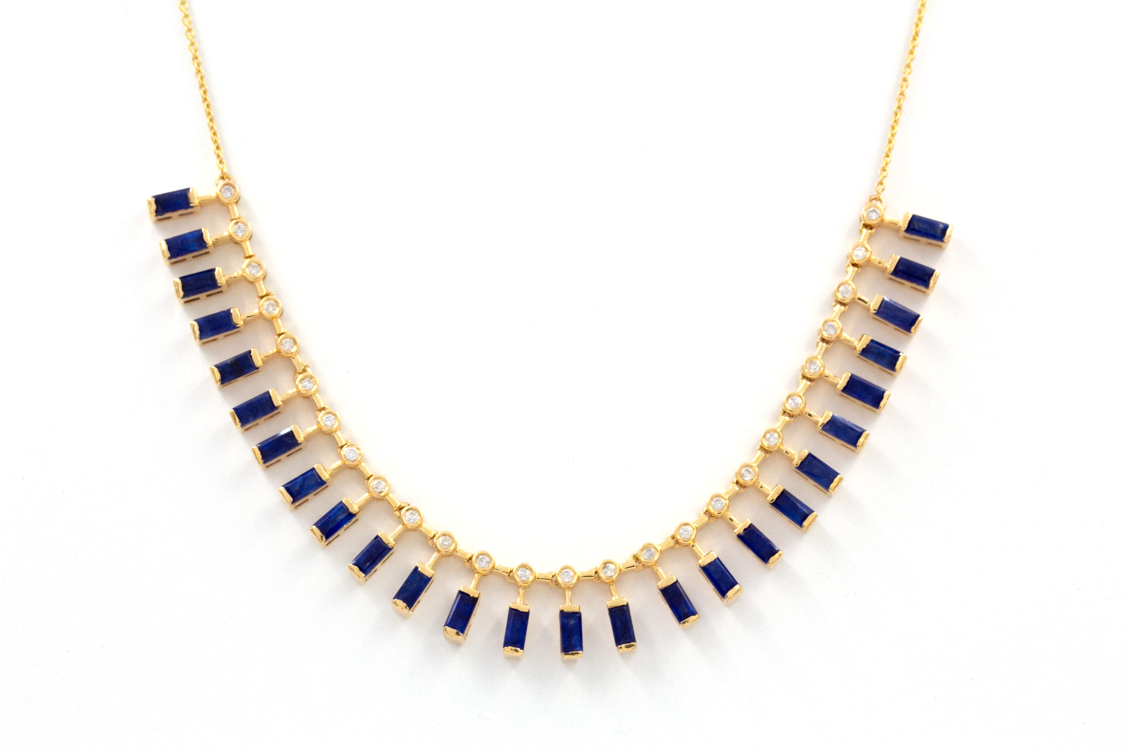 Diamond and Sapphire Statement Necklace - 14k Yellow Gold - 3.90ctw