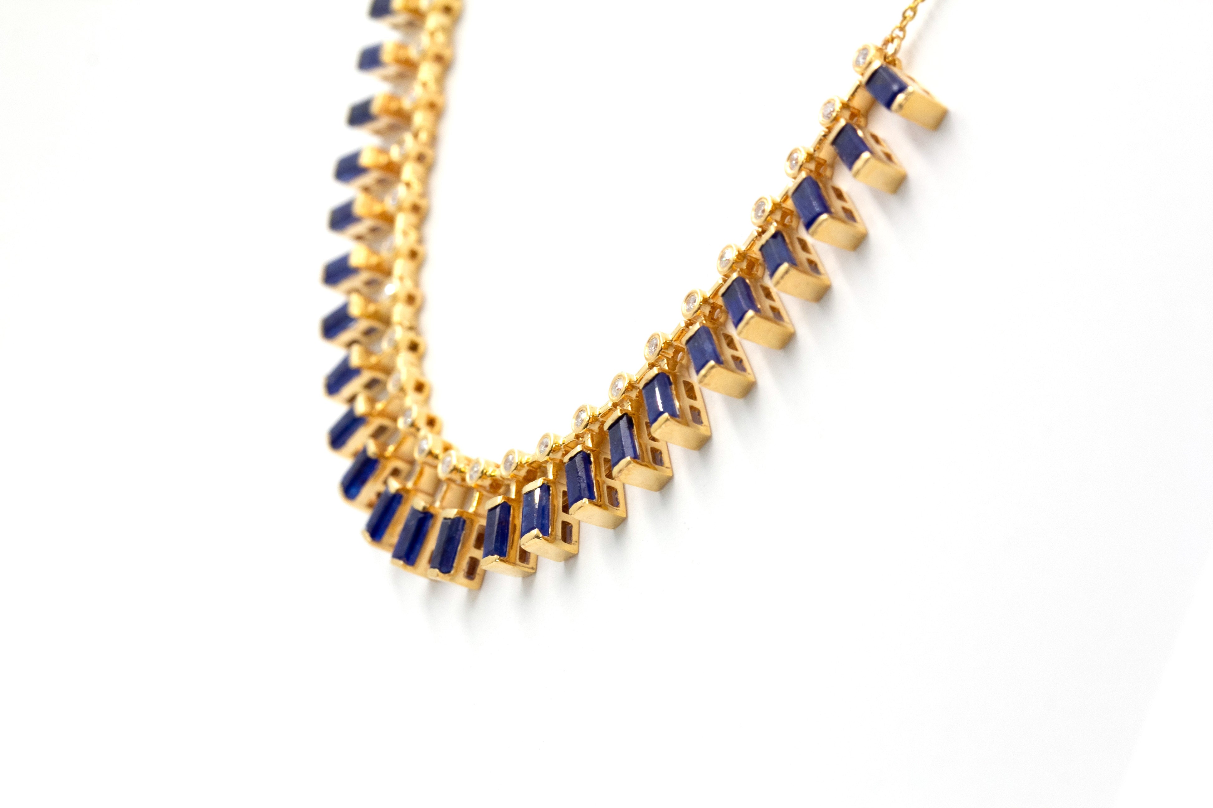 Diamond and Sapphire Statement Necklace - 14k Yellow Gold - 3.90ctw