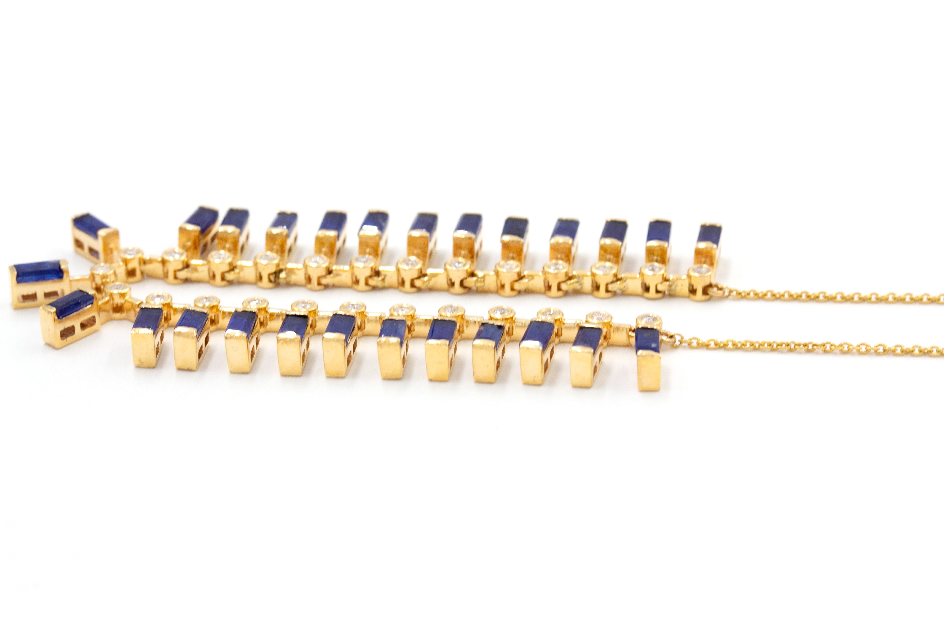 Diamond and Sapphire Statement Necklace - 14k Yellow Gold - 3.90ctw