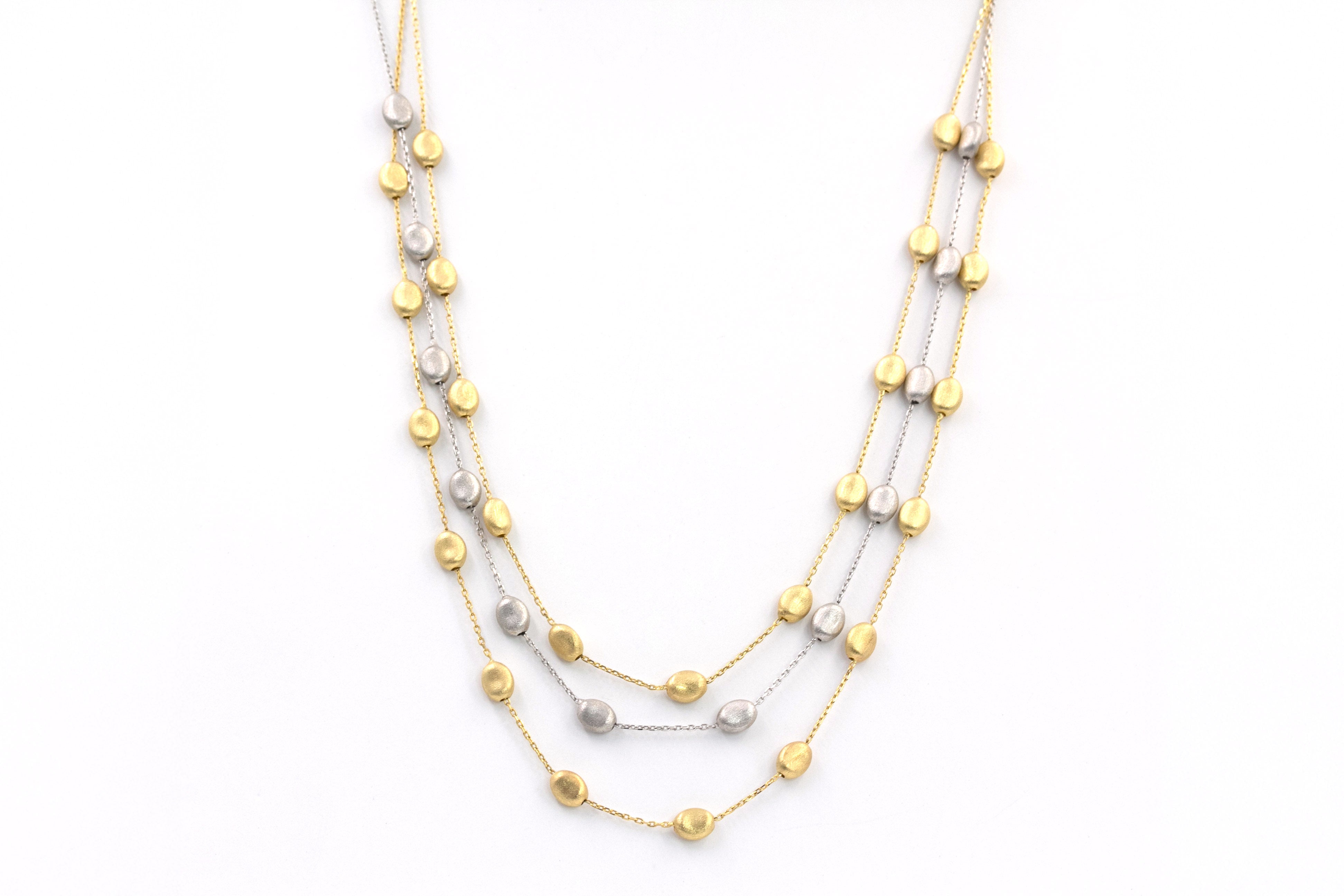 Two Tone, Triple Strand Statement Necklace - 14k Gold