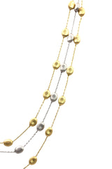 Two Tone, Triple Strand Statement Necklace - 14k Gold