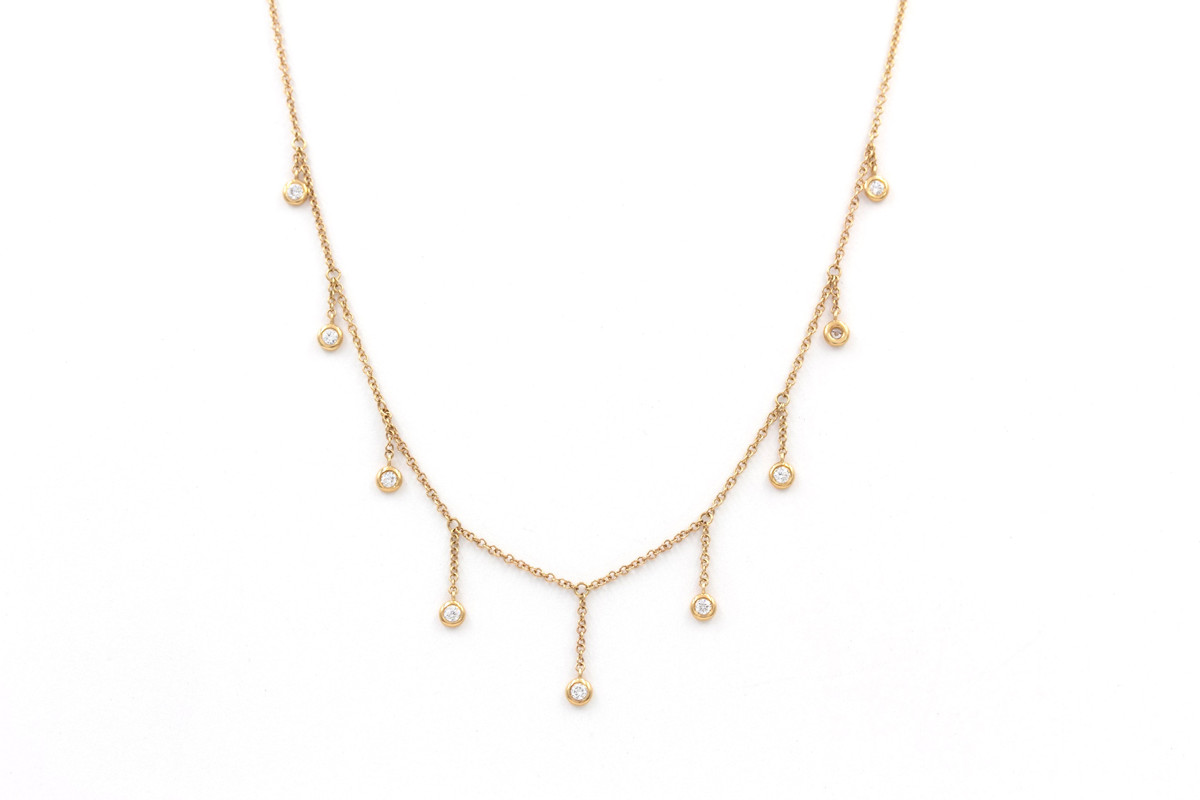 Diamond Bezel Drop Statement Necklace - 14k Yellow Gold - 0.30ctw