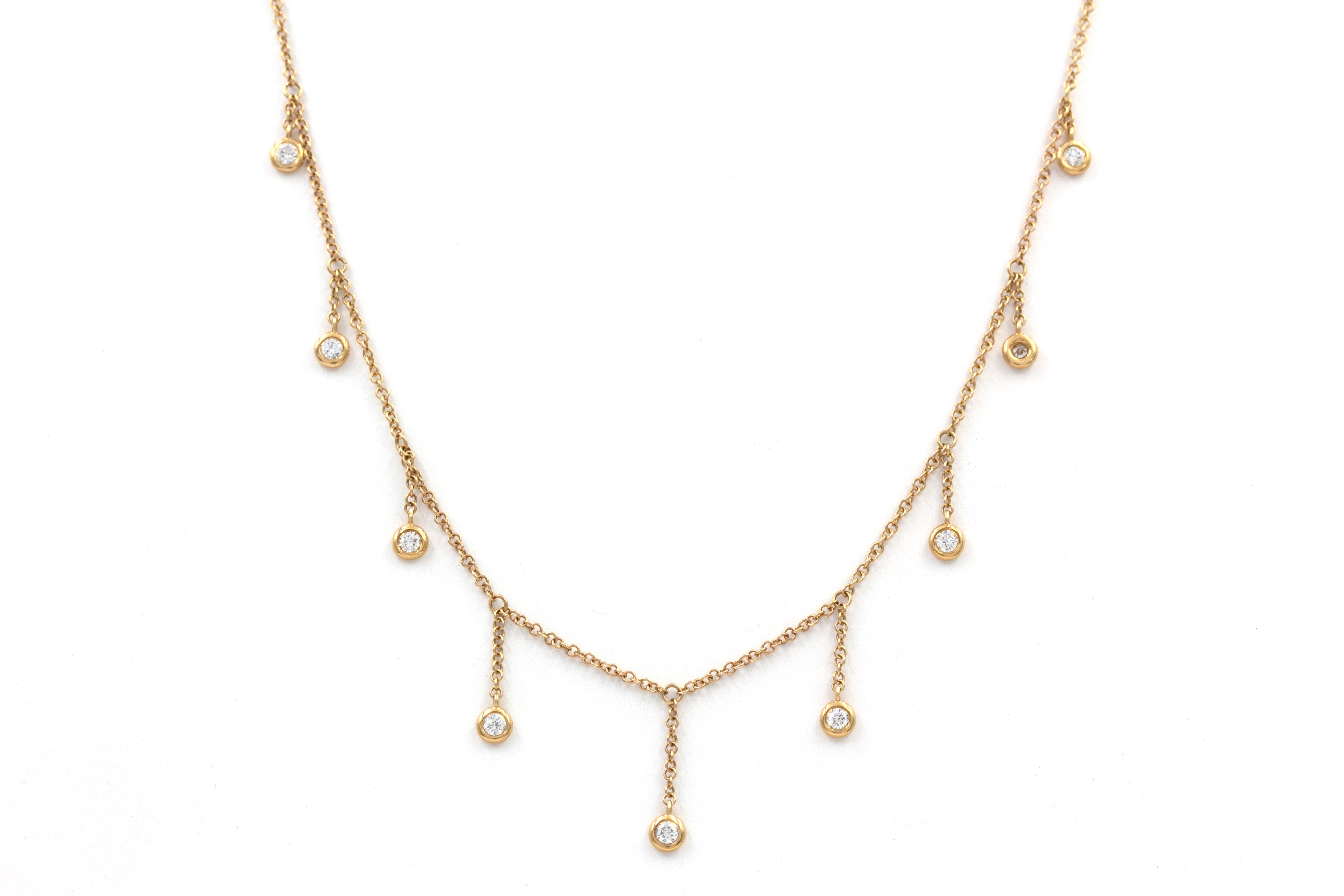 Diamond Bezel Drop Statement Necklace - 14k Yellow Gold - 0.30ctw