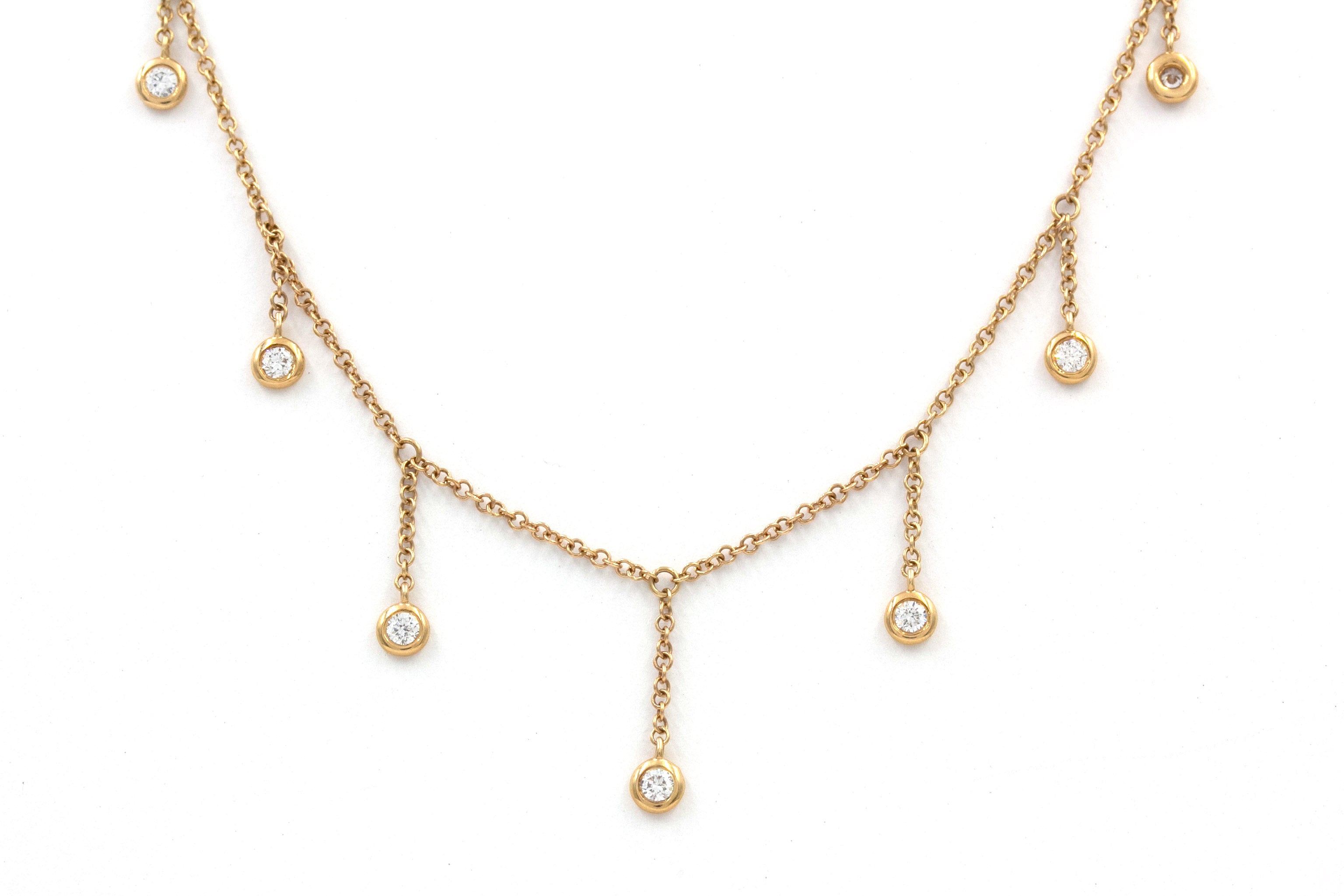 Diamond Bezel Drop Statement Necklace - 14k Yellow Gold - 0.30ctw