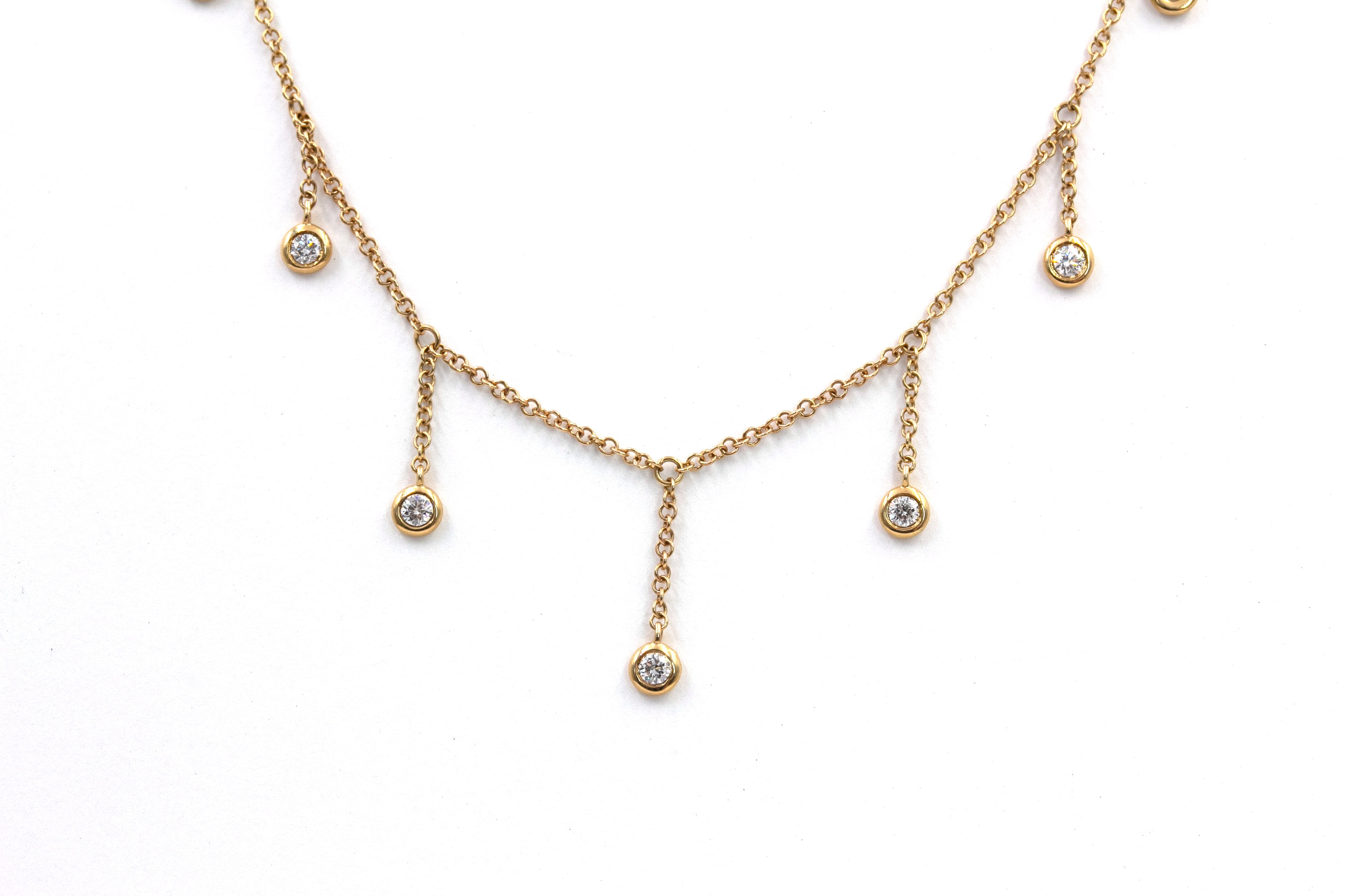 Diamond Bezel Drop Statement Necklace - 14k Yellow Gold - 0.30ctw