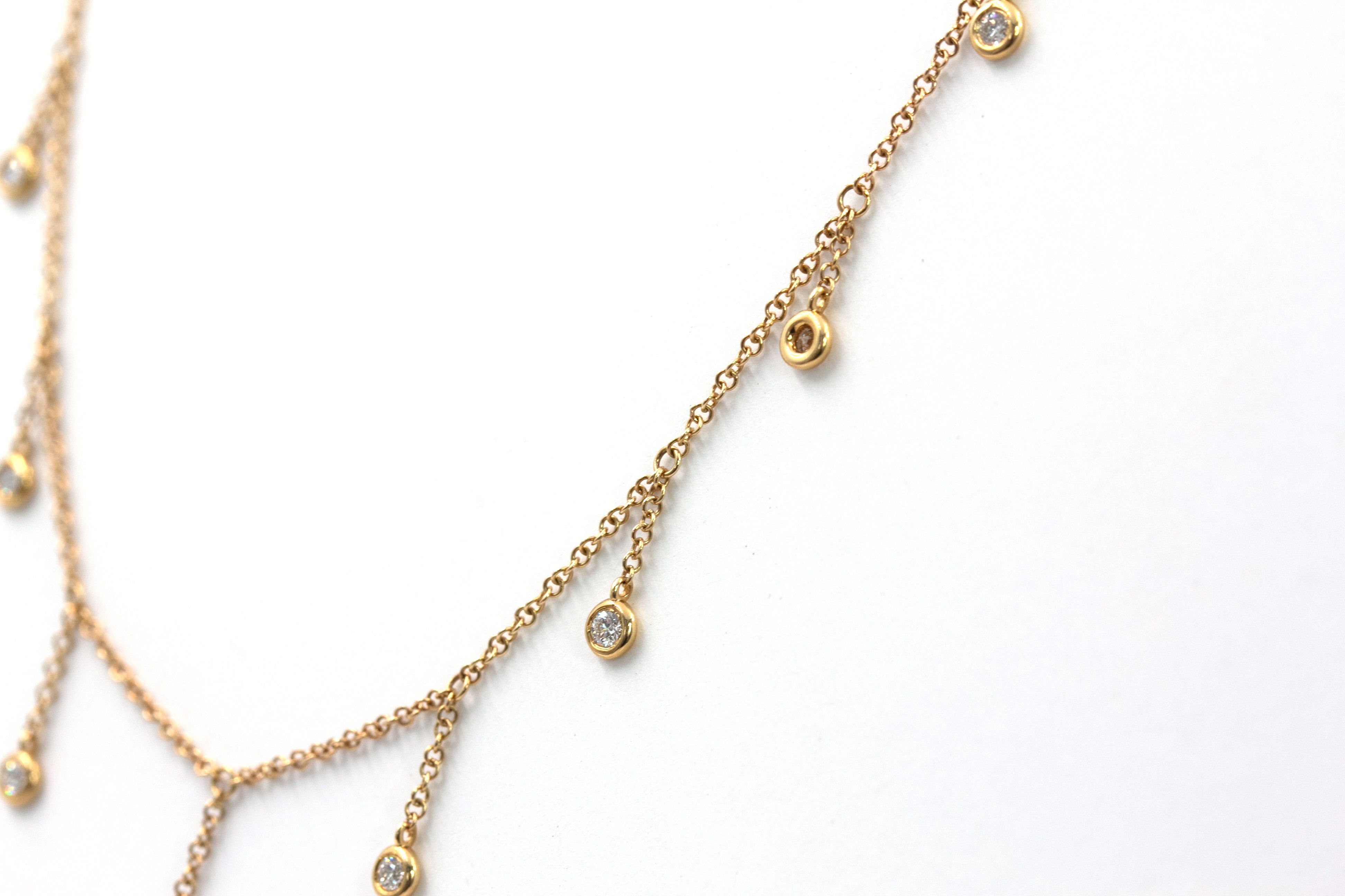 Diamond Bezel Drop Statement Necklace - 14k Yellow Gold - 0.30ctw
