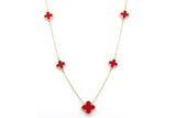 Carnelian Clover Graduated Station Necklace - 14k Yellow Gold